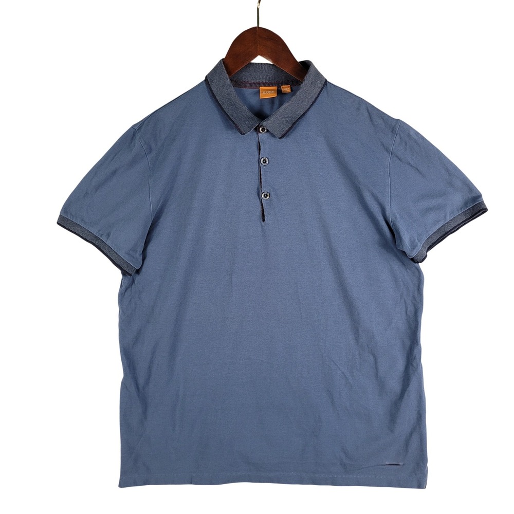 Hugo Boss Orange Polo Shirt Men's Size XL Blue Short Sleeve Pique Cotton